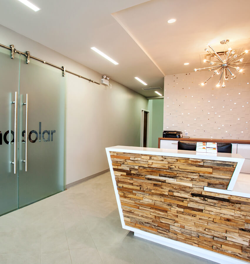 Office Reception Desk and Glass Board Room Doors