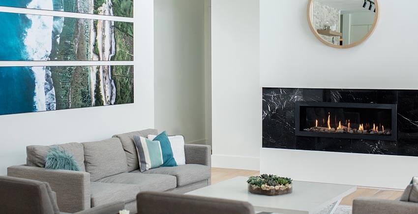 Modern Living Room Sofa and Fireplace