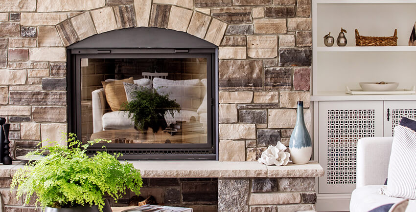 Living Room Fireplace and Shelves