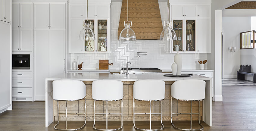 White Kitchen Design With Modern Breakfast Bar