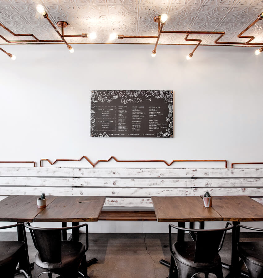 Restaurant Dining Table and Modern Light Fixtures