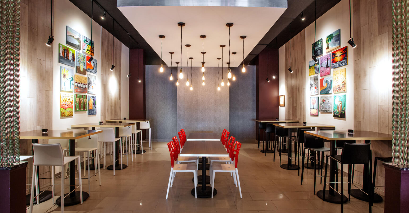 Restaurant Light Fixture and Dining Tables