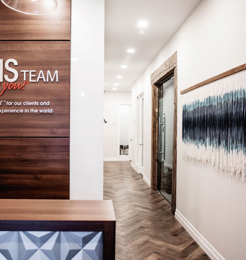 Office Front Reception Desk and Hallway Design