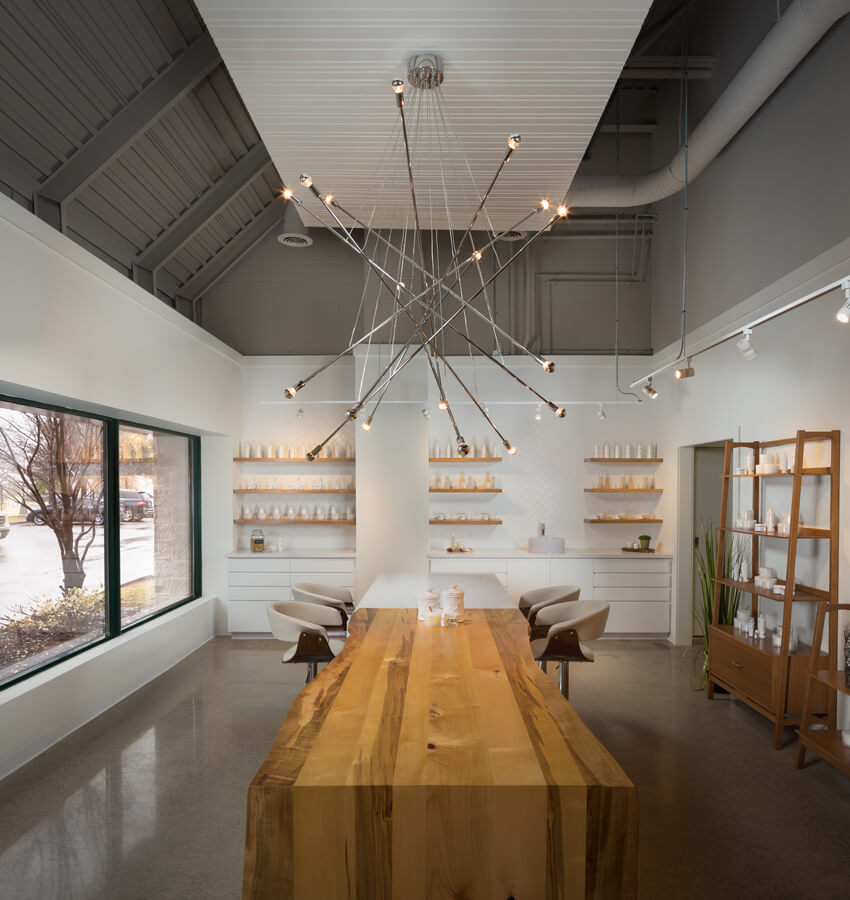 Retail & Spa Front Desk and Modern Light Fixture